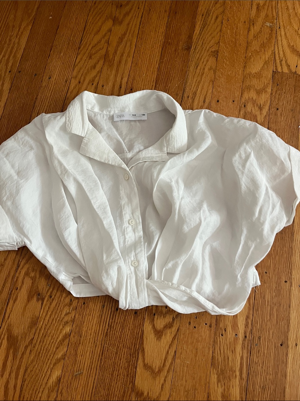 Zara White Short-Sleeve Button-Down Tie-Front Crop Blouse